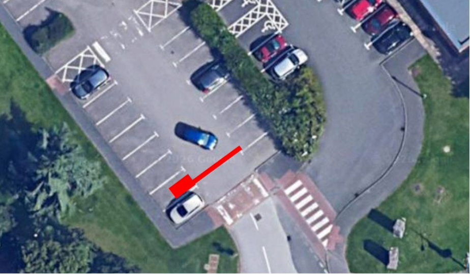 Aerial view of car park between LSU and Swimming Pool for location of new APCOA barrier